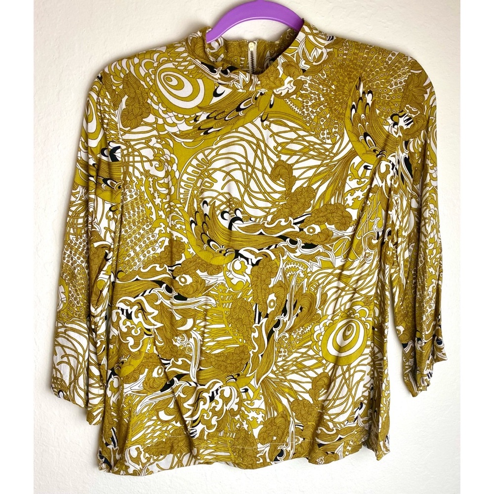 H&M High Neck Mustard Yellow Patterned Shirt
